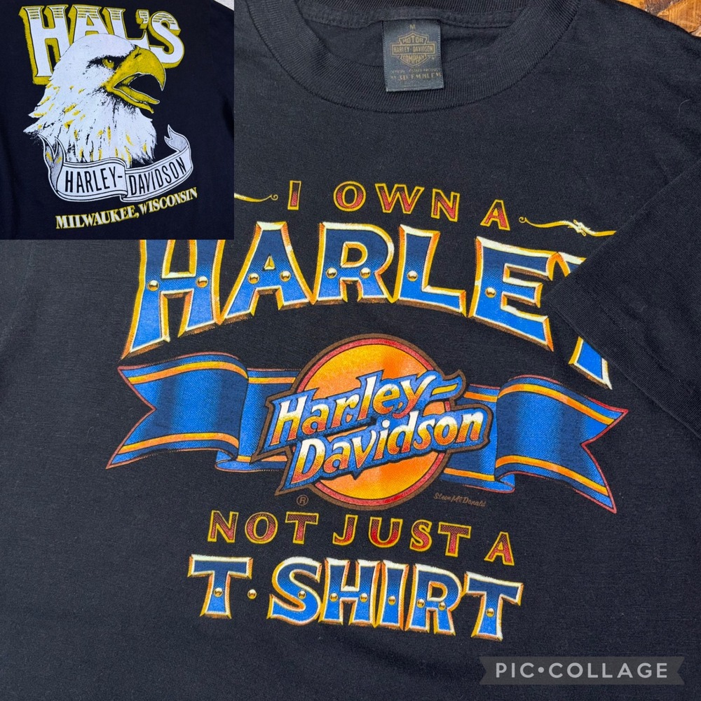 Vintage Harley Davidson T-Shirt Men M Black 3D Emblem Hal's Milwaukee Eagle 90s
